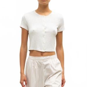 NEW LESET women's lauren short sleeve cropped cardigan in cloud
